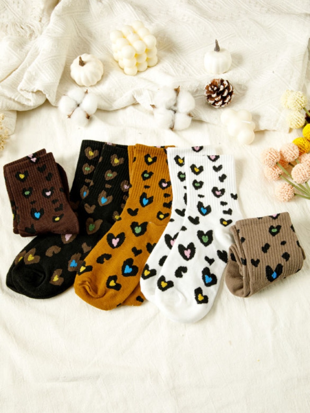 1261. Bristol brown 5 pairs ribbed leopard print socks